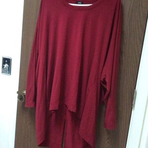 Moyuru cherry red tunic top swing high low rayon jersey, Japan, sz M-XL